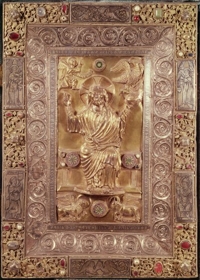 المسيح في الجلالة بين رموز الإنجيليين ، ج 1222 (الفضة والحجر الدقيق والمينا) بواسطة Hugo d Oignies